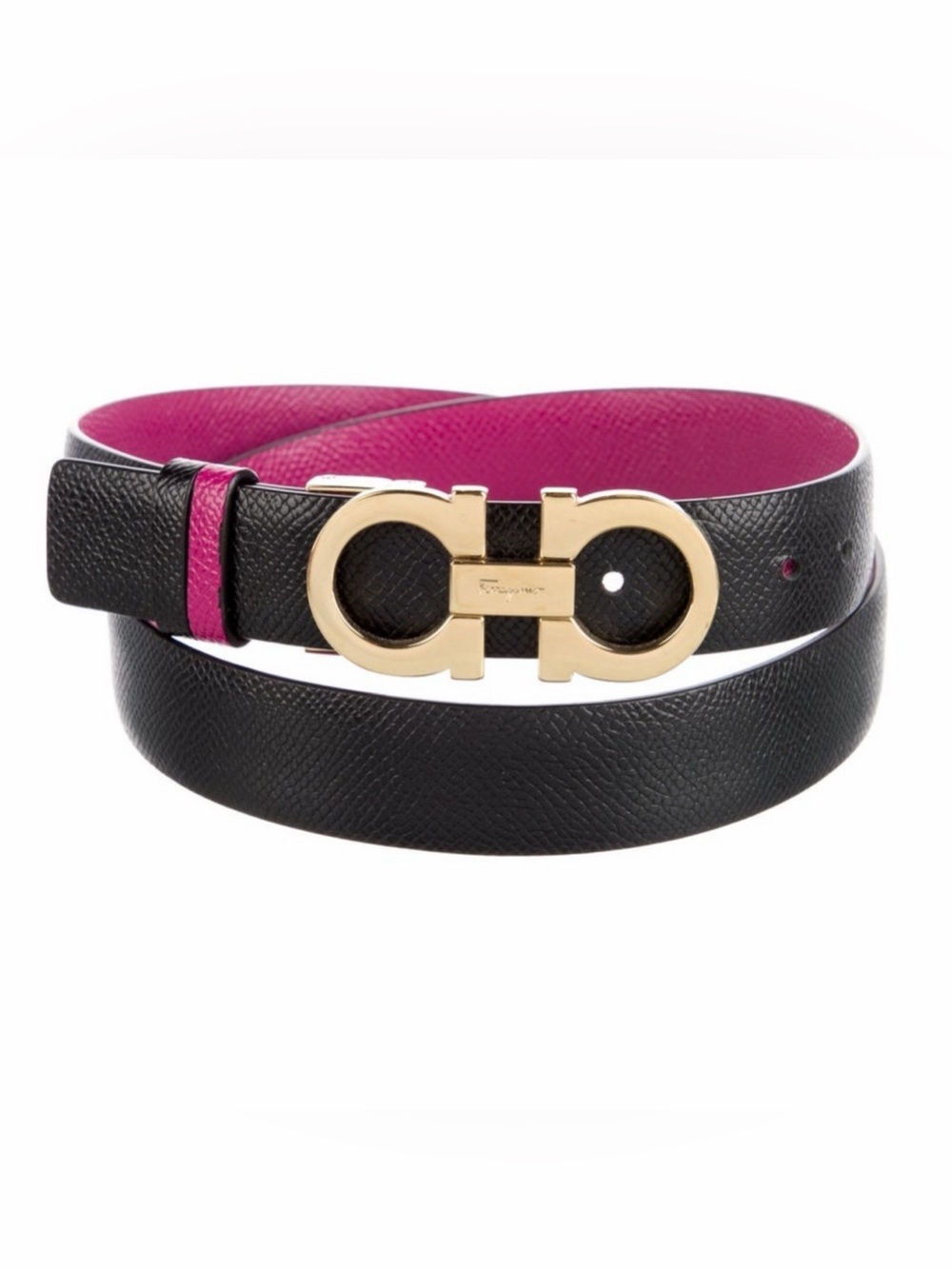 Salvatore Ferragamo Gancini Reversible Adjustable Leather Belt Gold Buckle S